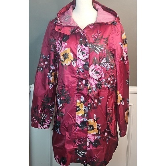 Joules Raincoat Upcycled Plastic Golightly Red Pink Berry Floral Size 4 NWT - Picture 2 of 9